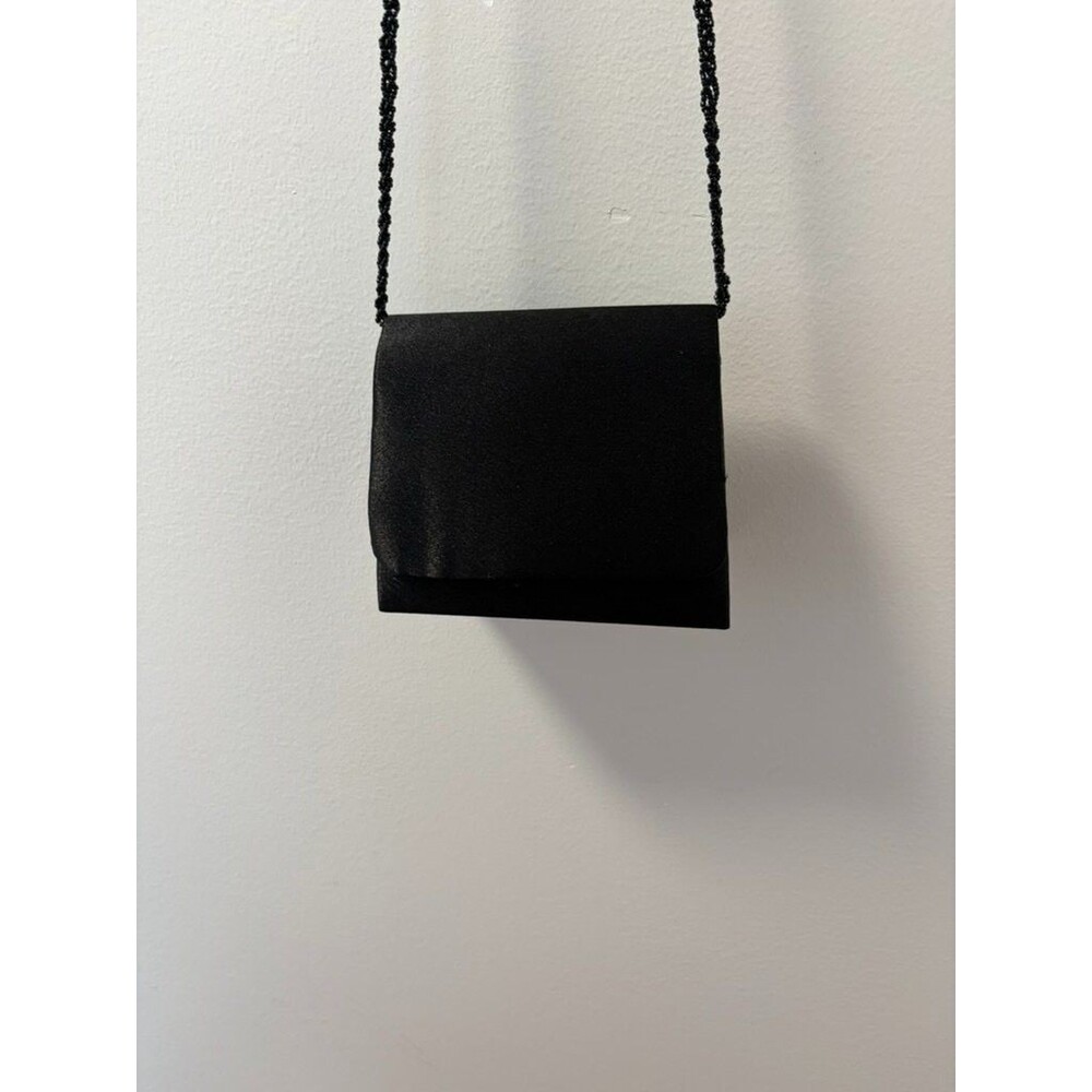 Black Satin Evening Clutch Bag Beaded Strap Small Formal Handbag